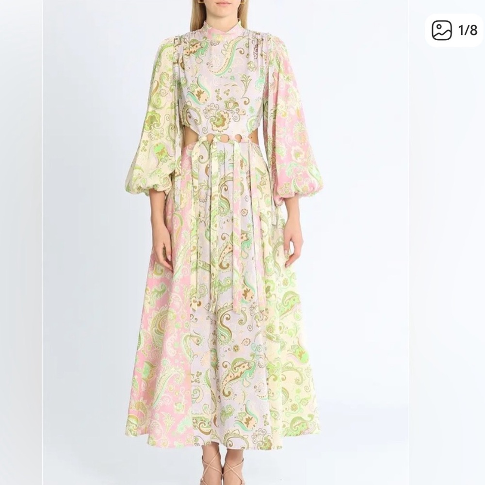 Alemais Marta Cutout Midi Dress - Pink and Green Paisley
